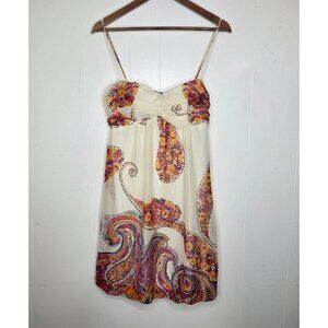 Intrigue Womens Y2K Floral Paisley Smocked Babydoll Dress Size 10 Mini Fairy